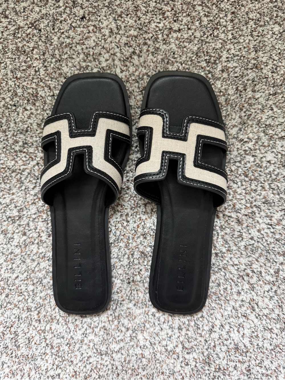Elle Black and Cream Open-Toe Slide Sandals